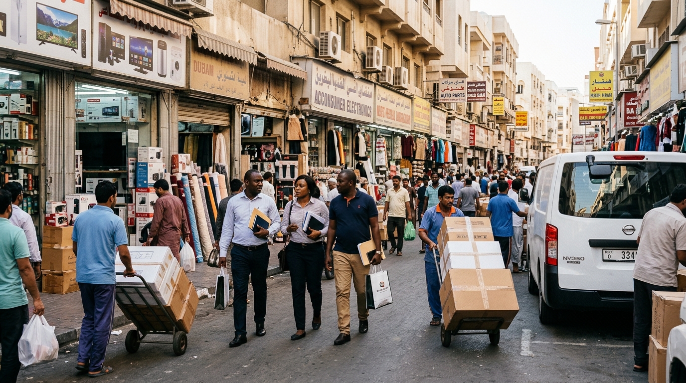 African business buyers in Dubai Deira wholesale market district